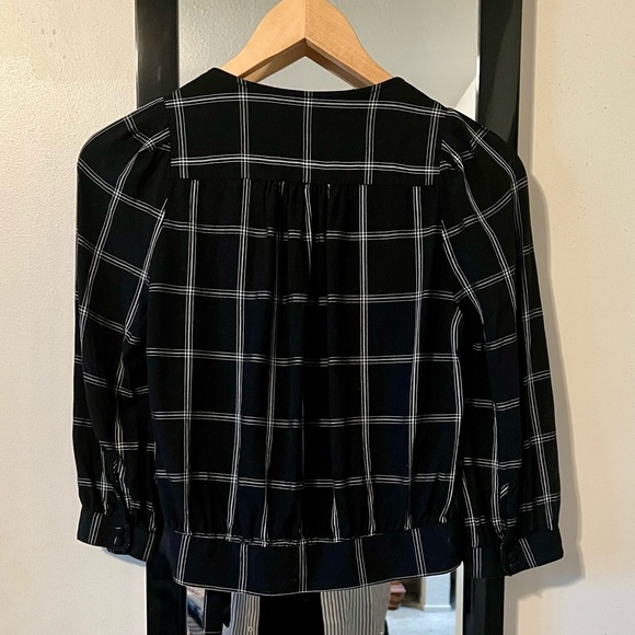 Madewell Black Windowpane Long Sleeve Wrap Blouse Size XS Excellent Condition - Picture 7 of 7
